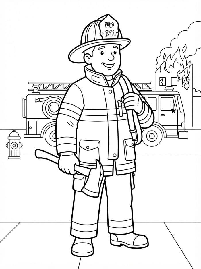 Einfacher Feuerwehrmann ausmalbilder