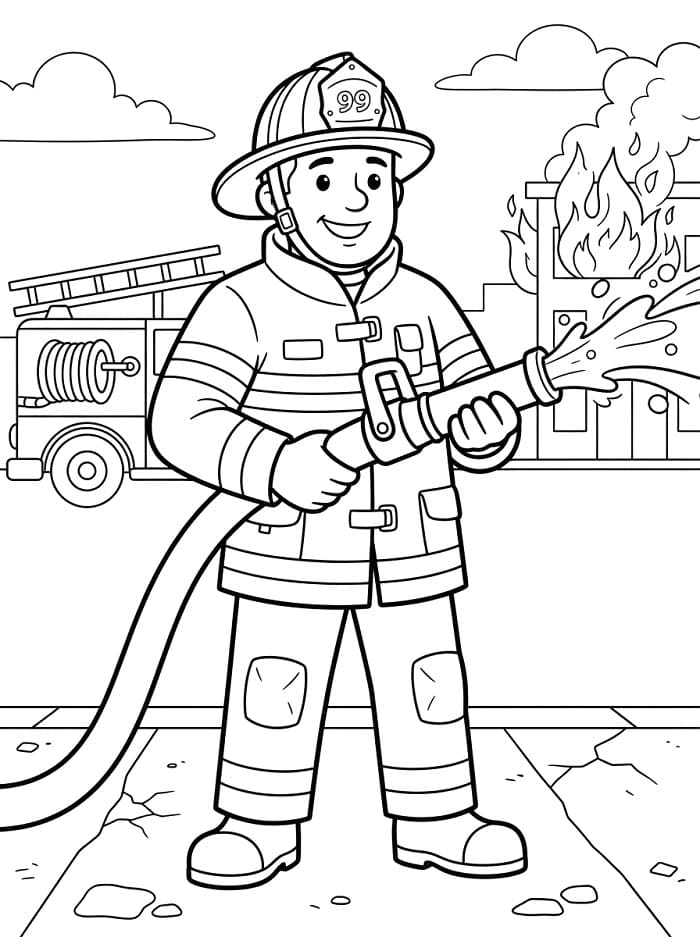 Freundlicher Feuerwehrmann ausmalbilder