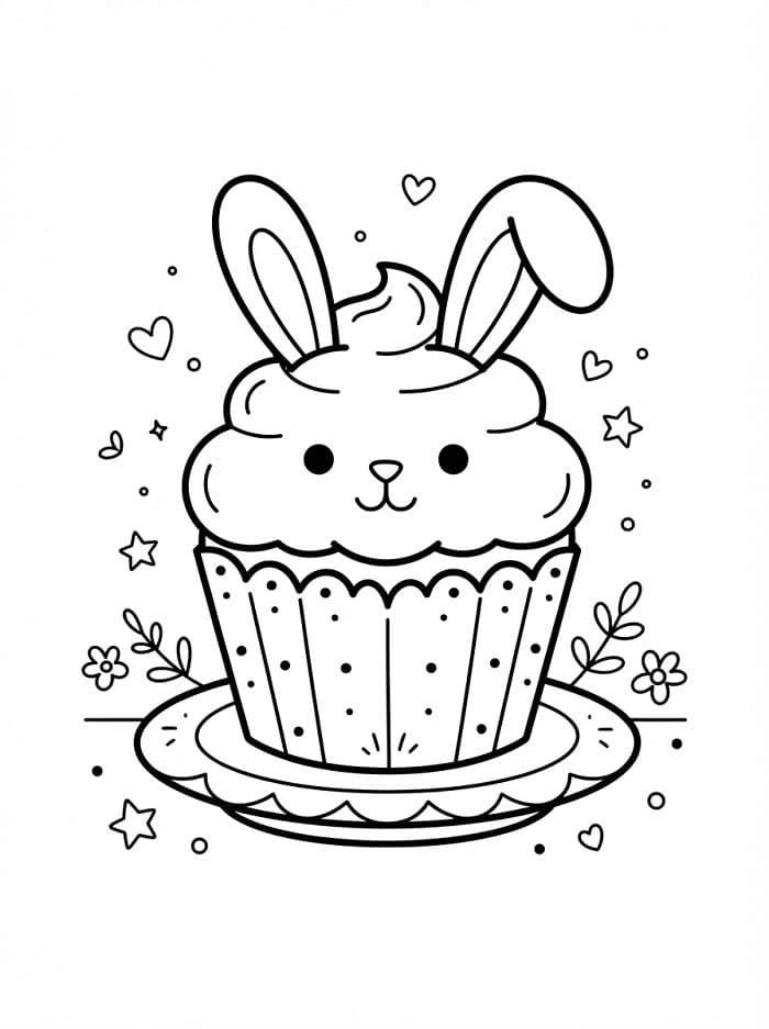 Hasen-Cupcake ausmalbilder