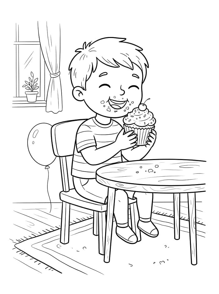 Junge mit Cupcake ausmalbilder