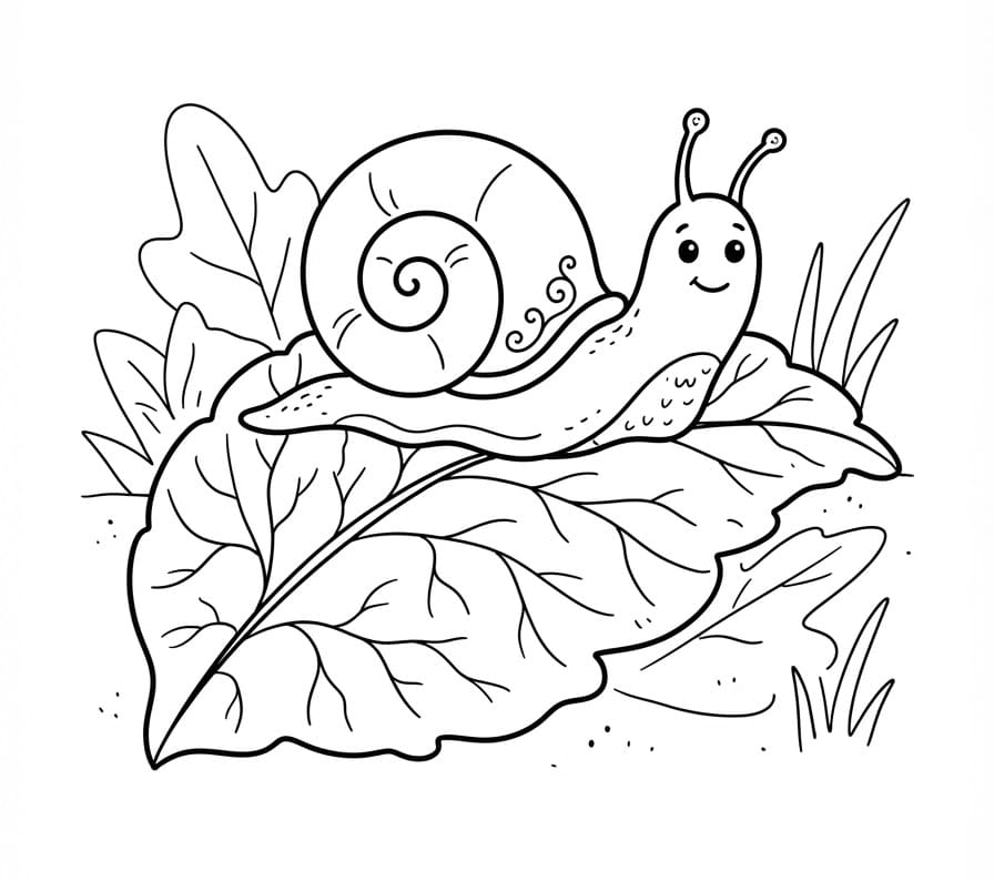 Niedliche Schnecke auf einem Blatt ausmalbilder