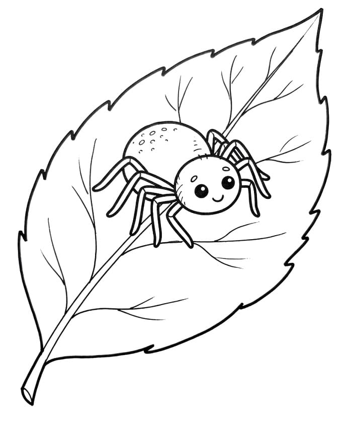 Niedliche Spinne auf einem Blatt ausmalbilder