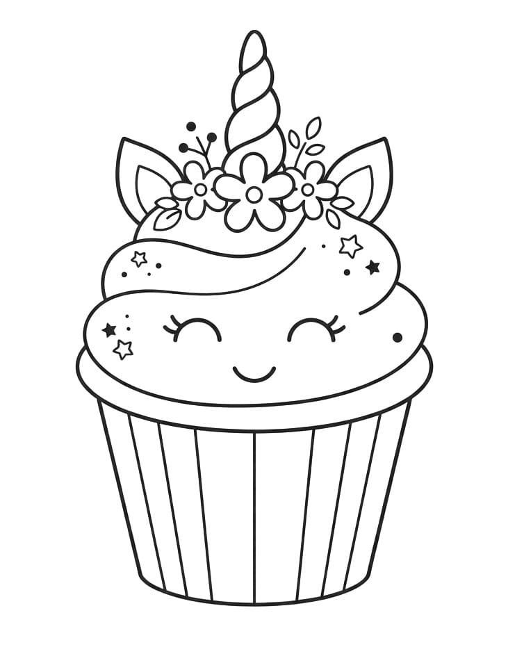 Niedlicher Einhorn-Cupcake ausmalbilder