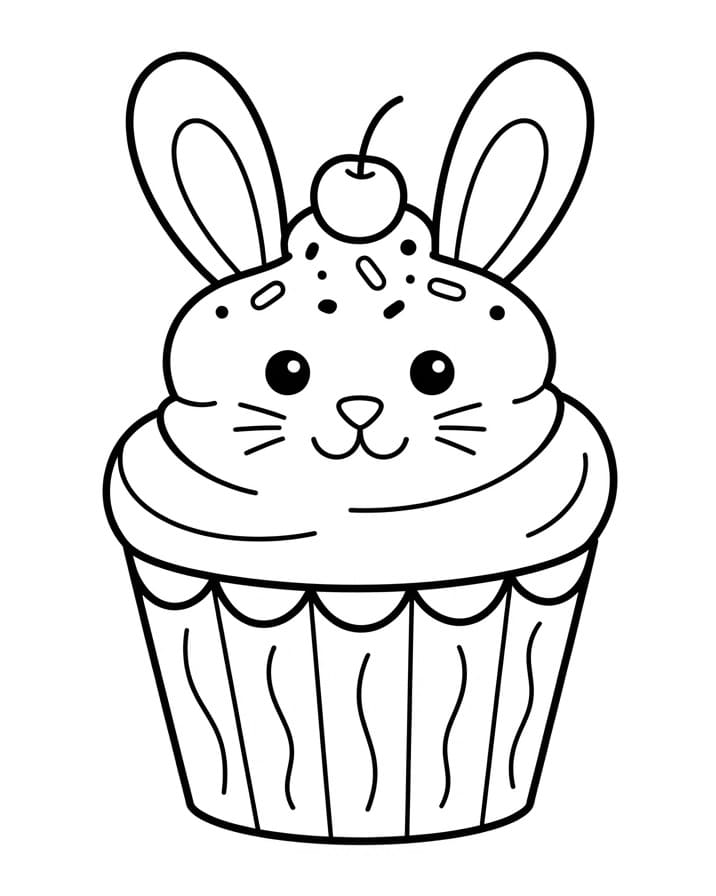 Niedlicher Hasen-Cupcake ausmalbilder