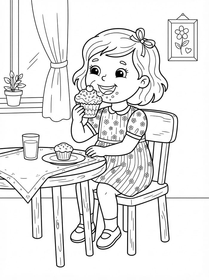 Niedliches Mädchen mit Cupcake ausmalbilder