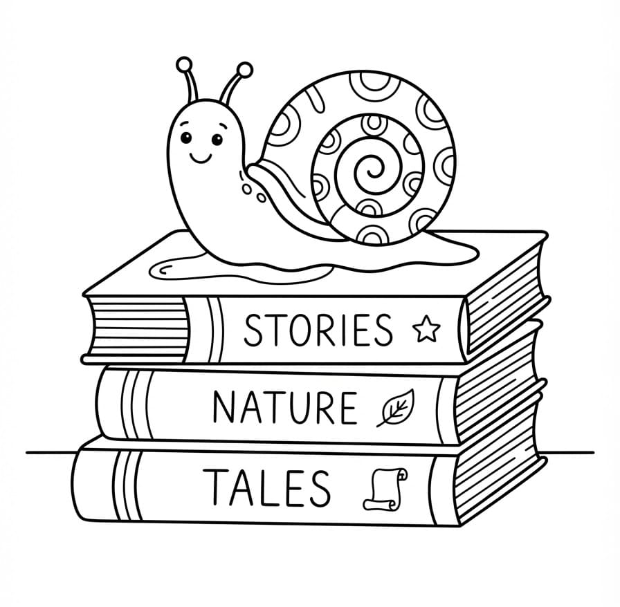 Schnecke auf einem Bücherstapel ausmalbilder