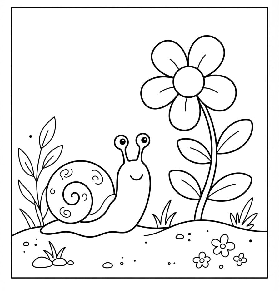 Schnecke betrachtet eine Blume ausmalbilder