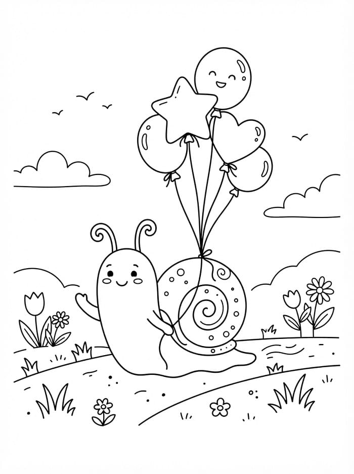 Schnecke mit Luftballons ausmalbilder