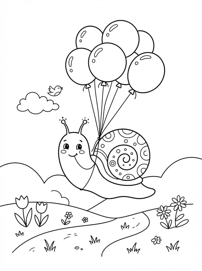 Schnecke und Luftballons ausmalbilder