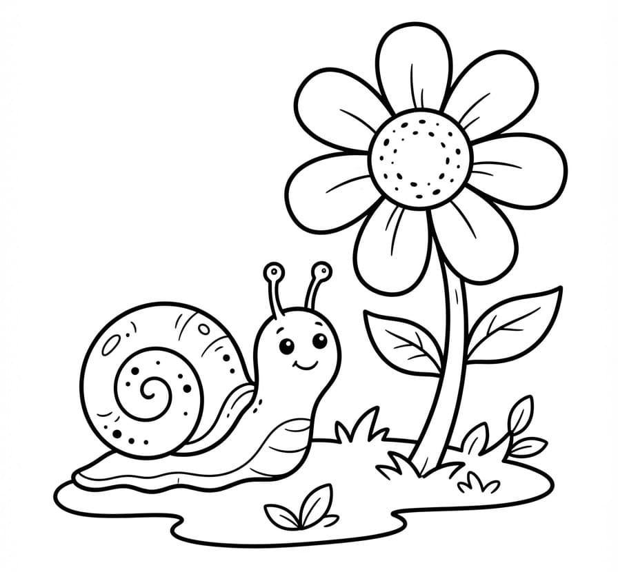 Schnecke und eine Blume ausmalbilder