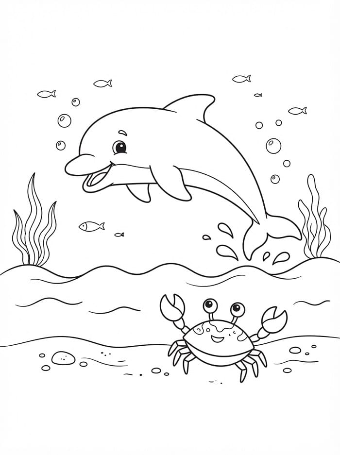 Delfin mit einer Krabbe
