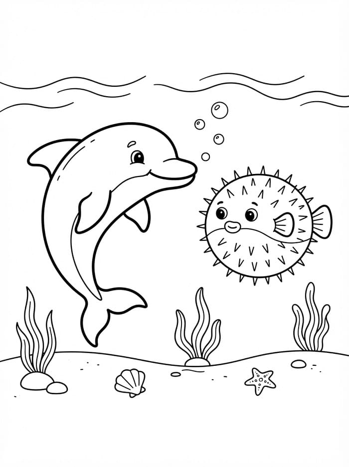 Delfin und Kugelfisch