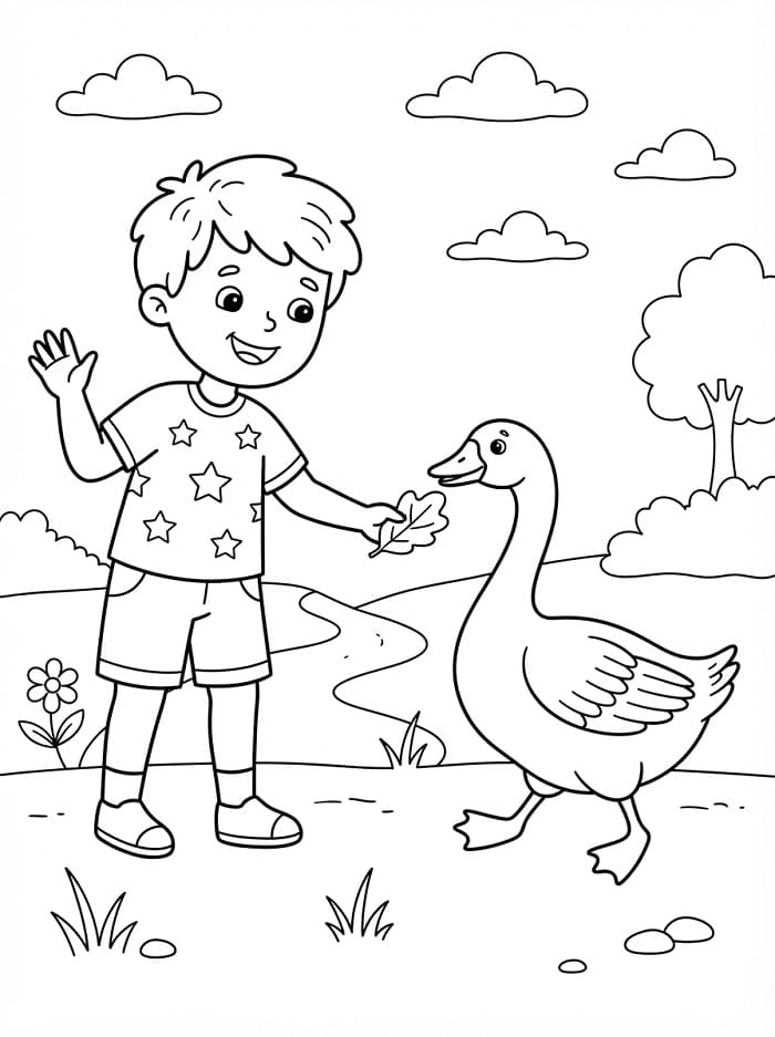 Ein Junge und eine Gans