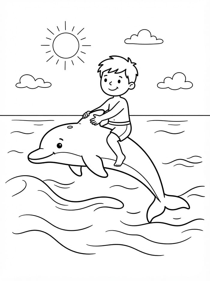 Fröhlicher Junge mit Delfin