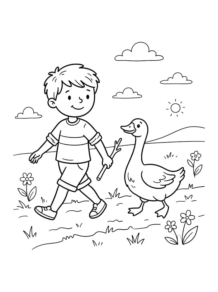 Junge mit einer Gans