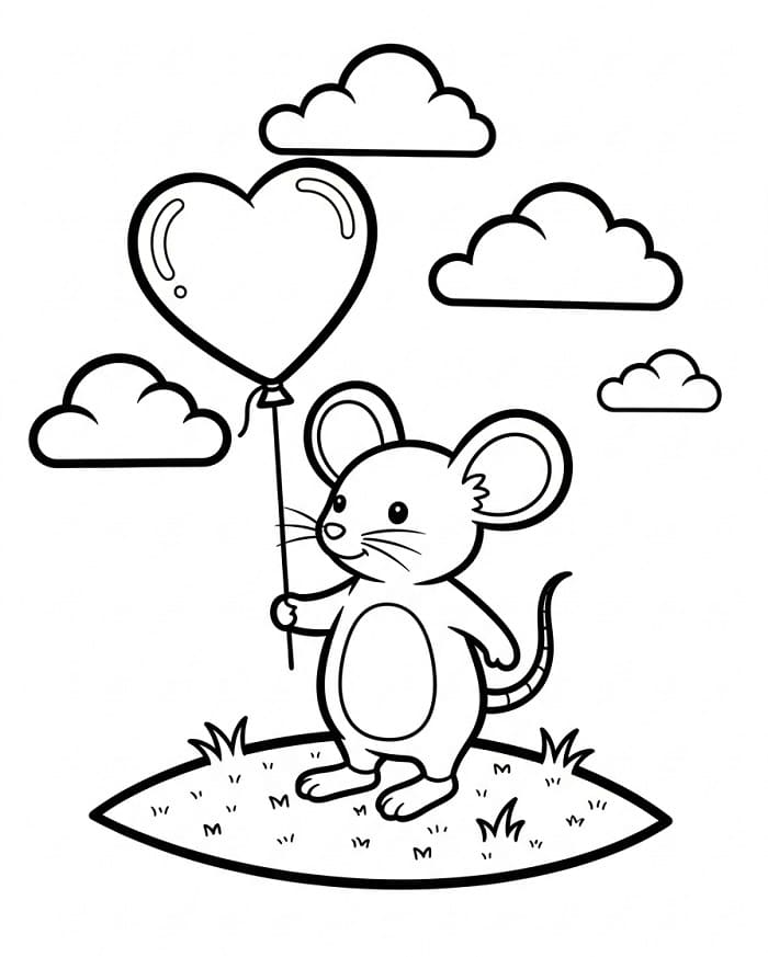 Maus mit einem Herzluftballon