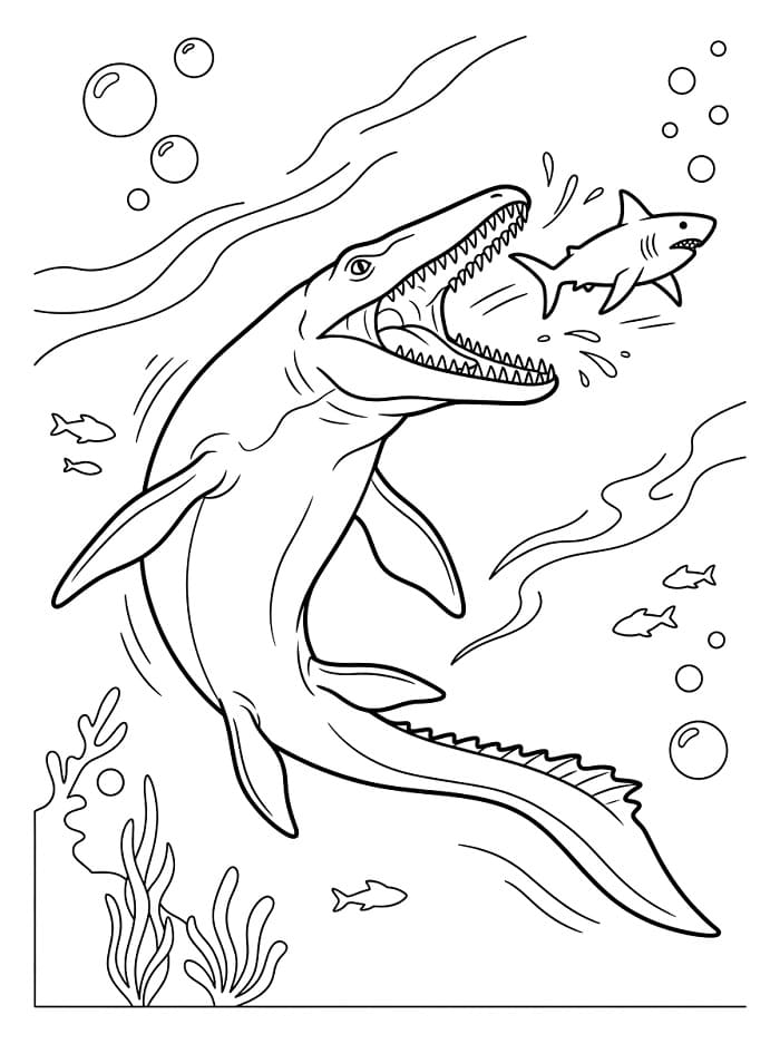 Mosasaurus jagt einen Hai