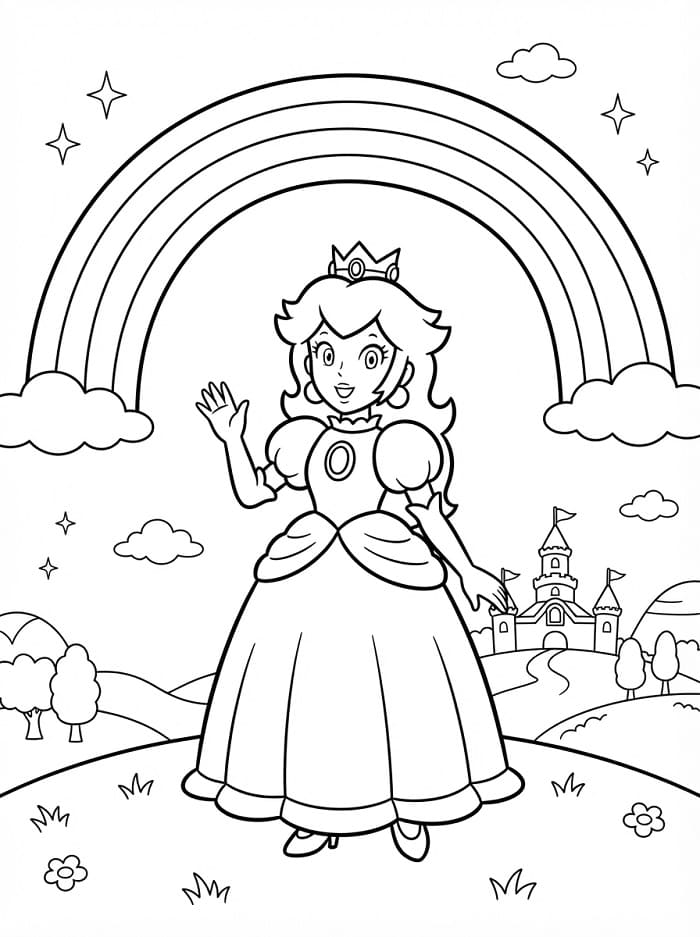 Prinzessin Peach mit einem Regenbogen