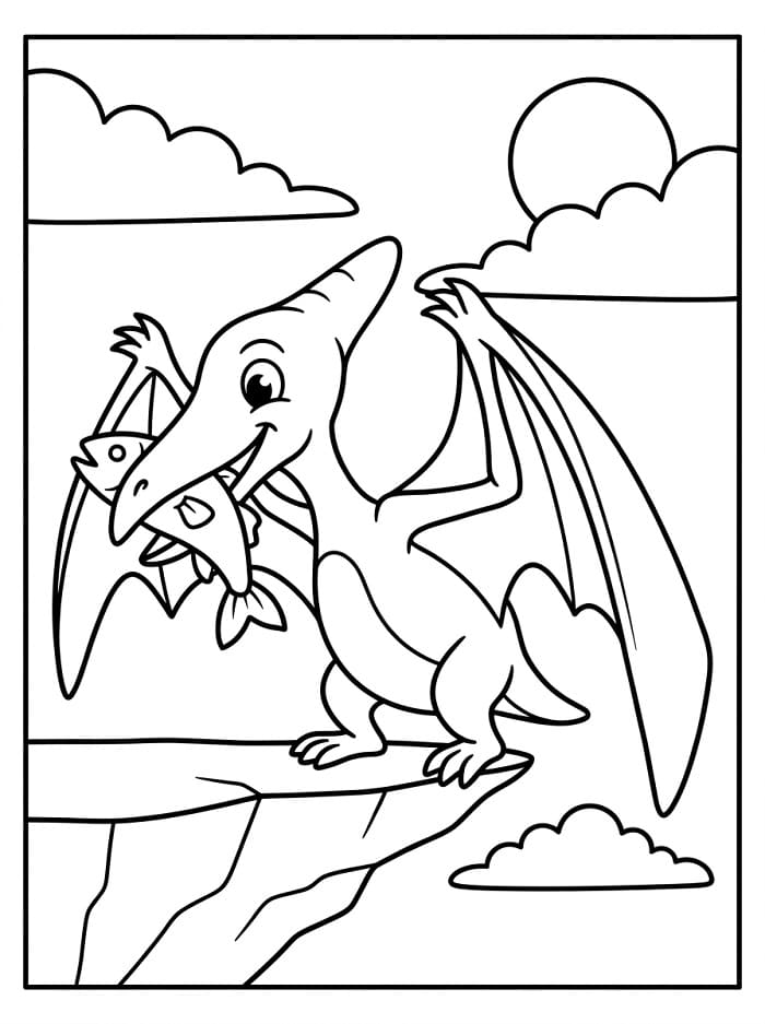 Pterodaktylus fängt einen Fisch