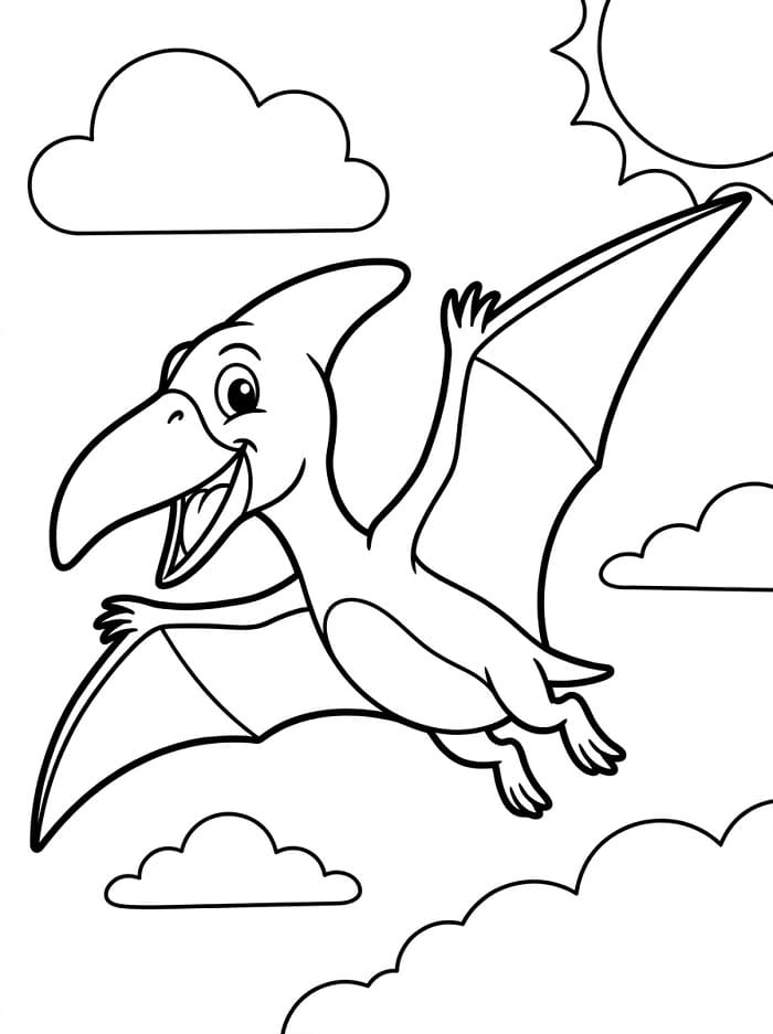 Pterodaktylus mit Wolken und Sonne