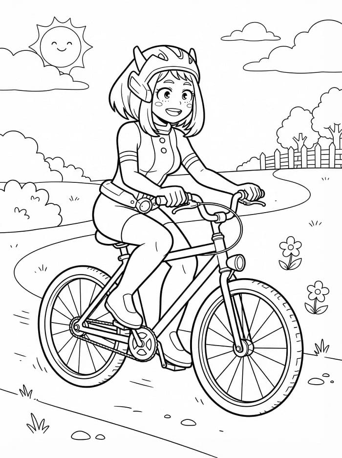 Uraraka fährt Fahrrad