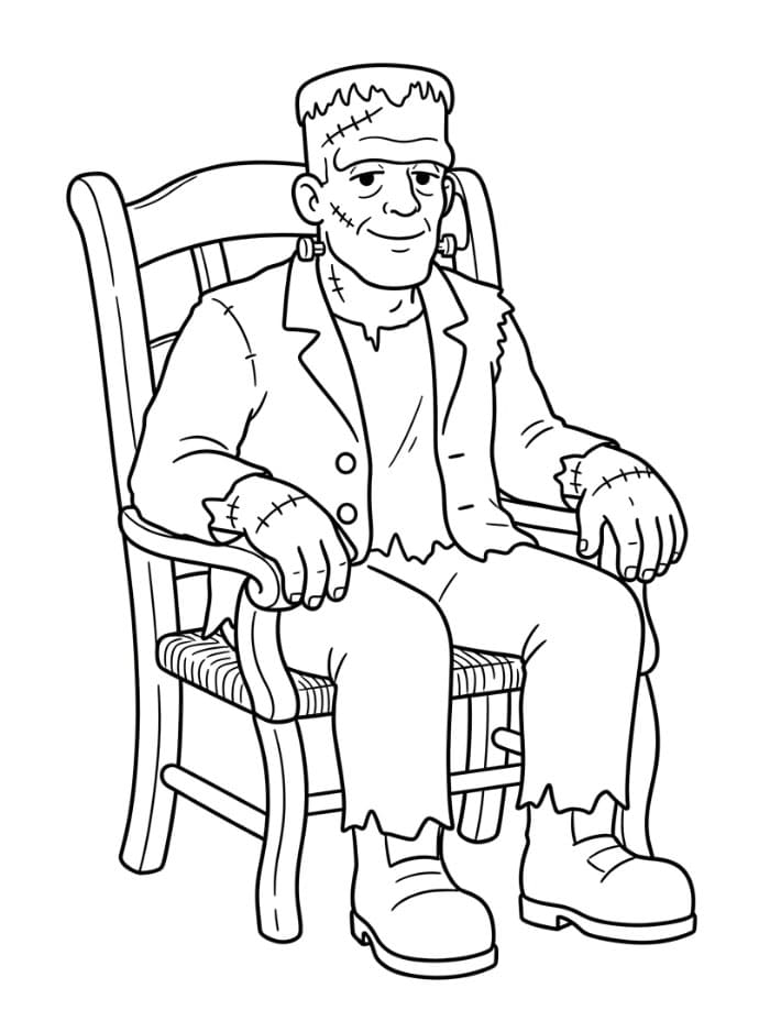 Frankenstein sitzt auf einem Stuhl