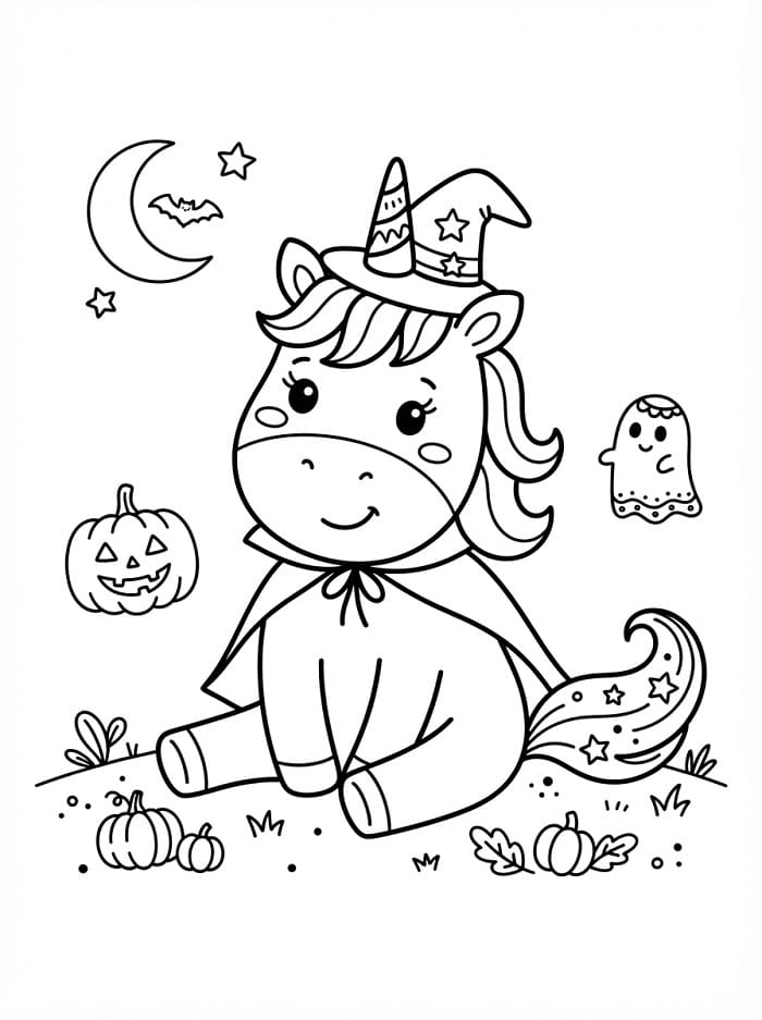 Gratis ausdruckbares Halloween-Einhorn