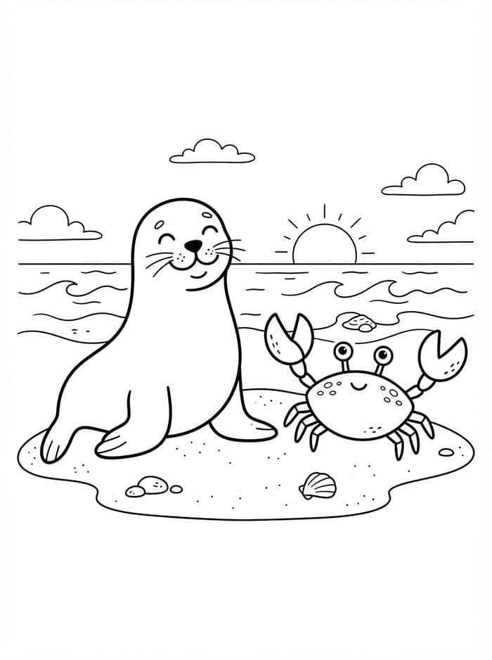 Seelöwe und eine Krabbe
