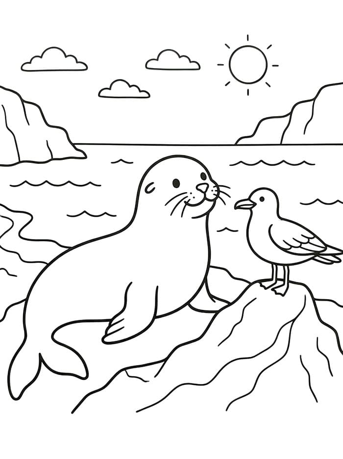 Seelöwe und eine Möwe