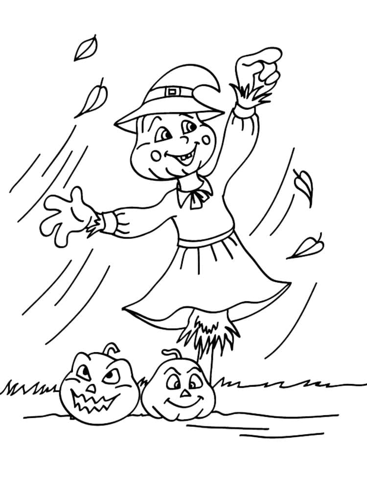Vogelscheuche und zwei Kürbisse