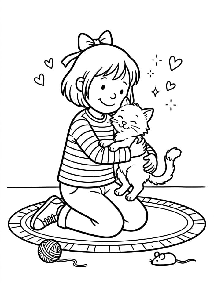 Conni umarmt eine Katze