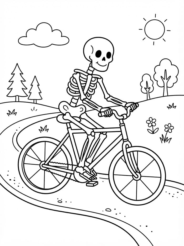 Skelett fährt Fahrrad