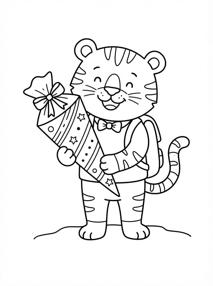 Tiger hält eine Schultüte