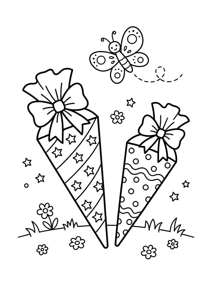 Zwei Schultüten mit Schmetterling